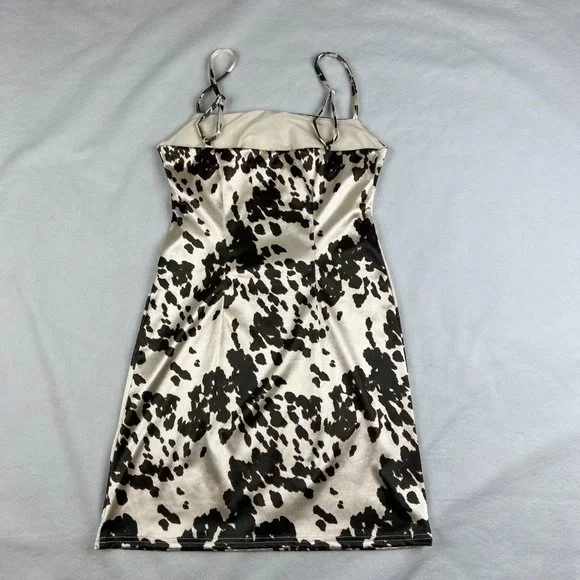 Urban Outfitters Cream and Brown Cow Print Fitted Mini Dress Size S - Picture 3 of 5